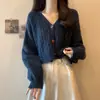 Casaco Cardigan de Tricô Feminino Estilo Coreano Curto Preguiçoso High-end Gola V Torcido Novo para Primavera e Outono