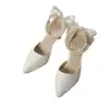 Sandalias de perlas estilo francés con punta fina, nuevo modelo de verano 2026, tacones altos de aguja con correa de punta fina estilo hada adelgazantes para mujer