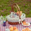 Cesta de Mão de Rattan, Cesta de Piquenique Tecida de Vime Feita à Mão, Cesta de Colheita de Frutas para Exterior, Decoração de Presente, Cesta de Flores para Lembrança