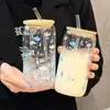 Copo de Vidro Transparente Simples com Tampa Canudo Copo de Café de Alto Valor para Casa Bebidas Geladas Copo de Suco Copo de Água para Estudante