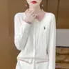 Nuevo Cárdigan 100% Lana Pura para Mujer Otoño e Invierno con Solapa, Bloques de Color, Suéter Bordado, Top Chaqueta Holgada de Punto Cachemir