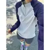Camiseta Deportiva de Manga Raglán Patchwork Morado de Verano Fina de Secado Rápido con Media Cremallera y Cuello Alto para Hombre para Exteriores En Stock