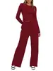 2025 Novo Produto Europeu e Americano Transfronteiriço Amazon Conjunto Casual de Cor Sólida Manga Longa Top Calça Wide Leg de Cintura Alta Roupa Esportiva
