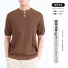 Camiseta Tricotada de Manga Curta com Gola Henry de Seda de Gelo de Alta Qualidade para Homens, Luxo Acessível, Tops Casuais de Marca Tendência de Alta Qualidade para Homens