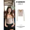 Top blanco de encaje con cuello en V, diseño coreano chic ajustado, estilo sexy de chica caliente francesa, deseo puro, manga larga