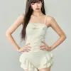 Maiô Feminino de Peça Única Triângulo com Babados Emagrecimento para Seios Pequenos Push-Up Valorizador Estilo Coreano Fresco Roupa de Banho para Estudantes Xu Nuo 762
