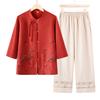 Ropa de Verano para Mamá 2025 Traje Nuevo Camisas Bordadas para Mujeres de Mediana Edad y Mayores Ropa de Verano para Abuela Tops de Manga Corta de Moda para Mujer