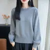 Suéter de gola redonda 100% algodão, confortável e amigo da pele para mulheres, blusa básica de algodão puro espessa para outono e inverno, top de tricô quente e folgado