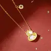 Colar Original de Cabaça Atrai-Fortuna para Mulheres, Prata Pura, Estilo Chinês Novo Vintage, Corrente para Clavícula de Peixe Koi com Ágata Vermelha, Pingente de Moeda, Atacado