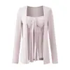 Elegante y Casual Conjunto de Cárdigan con Top Tubo para Mujer, Nuevo Estilo Verano 2025, Diseño Atmosférico con Chaleco Acolchado + Mangas Largas
