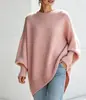 Suéter de punto oversized con cuello redondo, transfronterizo europeo y americano, otoño/invierno 2026, marca independiente, estilo holgado y relajado, suéter de color liso para mujer