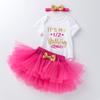Atacado transfronteiriço ins roupas infantis novo desenho animado aniversário manga curta vestido princesa cor acessório de cabeça conjunto de três peças