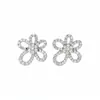 Pendientes de botón de flor de circonita con pasador de plata chapado en oro real de 18k Pendientes de estilo de lujo ligero simples y versátiles Pendientes de moda Accesorios de pendientes de temperamento para mujer