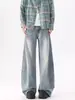 Jeans retro americanos con estampado de bambú para hombre, pantalones lavados de pierna curva estilo callejero de verano, pantalones holgados de pierna ancha para adolescentes