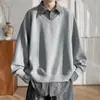 Sudadera con Cuello de Camisa Patchwork para Hombre Primavera y Otoño Diseño Americano Patchwork Marca de Moda Holgada Pullover Top Casual