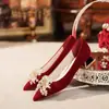 Deslumbrantes sapatos de casamento vermelhos estilo chinês Xiuhe, sapatos de noiva, sapatos femininos, saltos altos grossos, adequados para gestantes, novo modelo 2025
