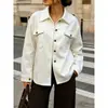 Chaqueta tipo camisa de gamuza sintética transfronteriza europea y americana 2026 para mujer, primavera y otoño, con cuello de solapa, cierre de botones, bolsillos dobles, corte holgado, hombros caídos, estilo casual