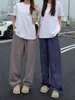 Pantalones de Chándal Scimitar Pesados Rasgados Bloques de Color Estilo Americano para Hombre, Pantalones Deportivos de Pierna Ancha para Otoño, Pantalones Largos Casuales de Caída Recta