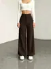 Comercio Transfronterizo Otoño Color Sólido Pantalones de Pierna Ancha Cintura Alta Bolsillo Falso Caída Rectos Casual Versátil Pantalones de Oficina en Stock