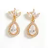 Rakol Nuevos Pendientes de Novia Japoneses y Coreanos Lujo Retro Elegantes Pendientes Colgantes Geométricos de Gota de Agua Pendientes Incrustados de Cobre