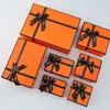 Caja de Regalo Naranja con Tapa y Base, Caja de Regalo con Lazo para San Valentín, Caja Vacía de Recuerdo, Caja de Regalo de Cumpleaños, Caja de Regalo de Alta Gama