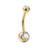 Anillo para Ombligo de Aleación de Titanio F136 de Doble Extremo con Rosca Externa Incrustaciones de Circonita Color Dorado Joyería para Perforación Corporal de Titanio G23
