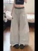 Pantalones de Trabajo Rayados de Doble Cintura Estilo Retro Americano para Mujer, Pantalones Anchos de Verano Holgados de Secado Rápido para Danza Jazz, Pantalones de Paracaidista