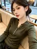 Suéter de Punto Vintage Color Café de Manga Larga Medio Abierto Otoño/Invierno 2026 Ajustado Camisa Base Ceñidor de Cintura Top Hot Girl A13524
