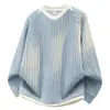 Sudadera de Talla Grande Estilo Perezoso para Hombre, Falso Dos Piezas, Bloques de Color, Retazos, Rayas, Cuello en V, Moda Otoño Nueva, Top Holgado
