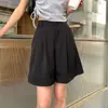 Shorts de Alfaiataria Pretos para Mulheres Verão 2026 Finos Soltos Casuais de Perna Larga Cintura Alta Reta Emagrecedores de Comprimento Médio