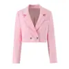 Conjunto de blazer corto de verano de solapa de manga larga con hombreras y pantalones cortos casuales plisados de doble botonadura para comercio exterior transfronterizo