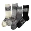 Calcetines Fair Isle para Mujer, Otoño e Invierno Algodón Puro Estilo Étnico Retro Calcetines Holgados, Estilo Japonés Perezoso Sin Costuras de Doble Aguja a Media Pantorrilla