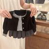 Conjunto de Roupa para Bebê Menina Primavera e Outono 2025 Novo Estilo Preppy Cardigan de Tricô para Meninas Saia Plissada Super Fofa Conjunto de Duas Peças Tendência