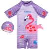 Novo Maiô Protetor Solar Infantil para Meninas Maiô Rosa Flamingo Roxo para Meninas Roupa de Surfe Touca de Natação
