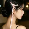 Accesorio para el cabello de tela estilo coreano, pinza para el cabello de la celebridad Jang Won-young, accesorio para el cabello de lazo de satén, pinza de pico de pato rosa con pedrería calada