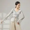 Traje de Danza Clásica China para Mujer, Elegante Estilo Antiguo Color Degradado Gasa Manga Larga Conjunto de Práctica