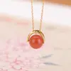 Yiluyin Prata de Lei S925 Banhada a Ouro Ágata Vermelha do Sul Cera de Abelha Pingente de Contas Redondas Simples Pingente de Prata Versátil Exquisito