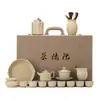 Lujo ligero de alta gama para el hogar Porcelana Ru china tetera taza de té kung fu caja de regalo juego de té de cerámica Ru de calidad maestra color beige