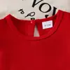 Conjunto de Dos Piezas para Niña de Verano Estilo Europeo, Americano y Coreano Transfronterizo Top Rojo + Pantalones de Pierna Ancha de Mezclilla Lavada