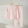 Ropa interior de capa base de algodón de fibra larga para niños para principios de primavera y otoño Tallas 100-130 Conjunto de tops y pantalones térmicos para niños y niñas Ropa para el hogar