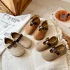 Zapatos de princesa para niñas, estilo retro francés, zapatos Birkenstock para niños, nuevo diseño de una sola tira, planos y de suela blanda, cómodos zapatitos de piel