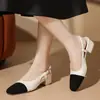 Item popular de comércio exterior: Sandálias femininas de salto baixo em design color block inspirado na Chanel, bico fechado, estilo versátil vintage de primavera, com uma única fivela e parte traseira aberta estilo romano