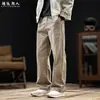 Pantalones Casuales Minimalistas de Algodón Puro Estilo Old Money para Hombre, Novedad Otoño 2026 Corte Holgado Talla Grande Pierna Recta Pantalones de Trabajo con Parches