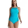 Traje de baño sexy europeo y americano transfronterizo para mujer, que cubre el abdomen, adelgazante, con costuras de malla, traje de baño de una pieza, talla grande, bikini