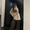 Pijama Novo Khaki com Estampa de Leopardo para Primavera e Verão para Mulheres, Estilo Celebridade da Internet Ins Moda Coreana Conjunto de Loungewear de Outono Atacado