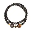 Pulsera de Obsidiana Natural para Mujer, con Elementos de Agua, Fuego, Tierra, Metal y Cristal Blanco, Pulsera Doble Capa Apilable, Regalo de Cumpleaños para Hombres