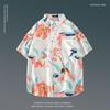 Camisa Floral de Manga Corta de Verano Estilo Japonés Estilo Hong Kong Retro Moderna Holgada para Hombres Playa Hawaiana Parejas