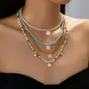 Conjunto de Colares Europeus e Americanos Transfronteiriços Vintage com Contas, Corrente de Clavícula Estilo Étnico, Joias em Camadas para Mulheres, Estilo Floresta Tendência