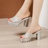 Zapatillas de Tacón Alto y Tacón Grueso para Mujer Plataforma Impermeable de Suela Gruesa Boca de Pez Verano 2025 Nueva Moda para Exterior Sandalias Cut Out para Mujer