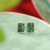 Yuebao Jewelry S925 prata esterlina banhado a ouro jade Hetian jaspe vintage maré nacional esmalte bambu folha de bambu brincos de pino de prata quadrados